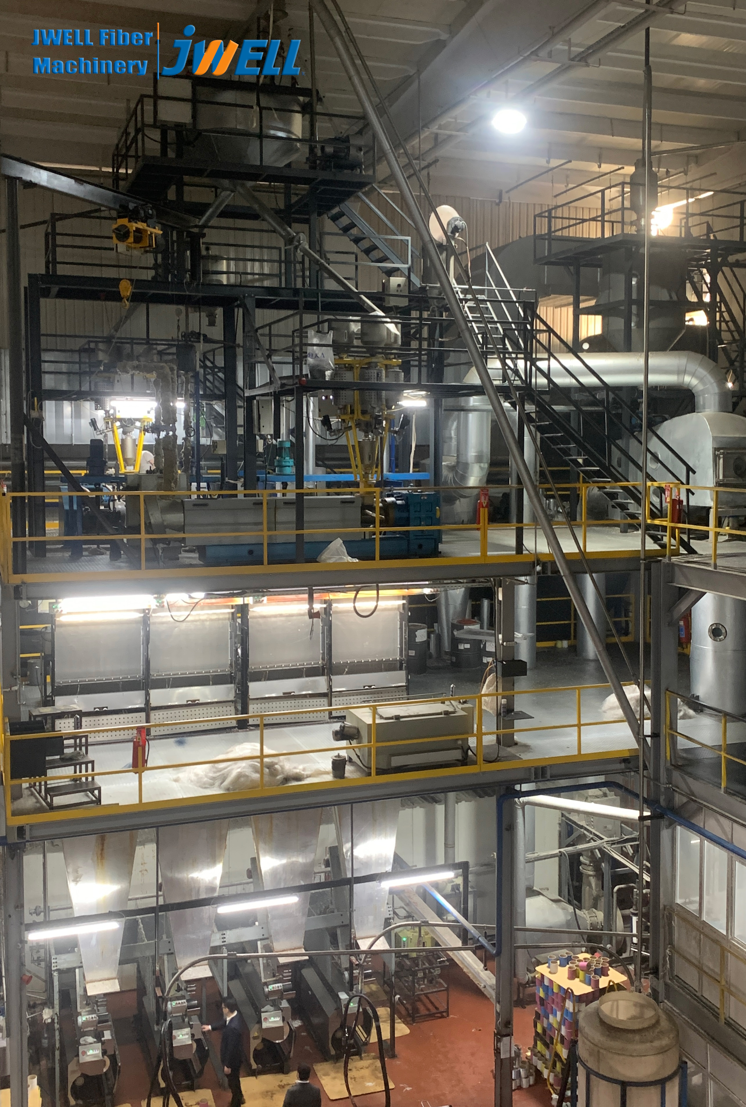 JWELL PET PA6 복합 POY 원사 방적 라인(고객 사이트)