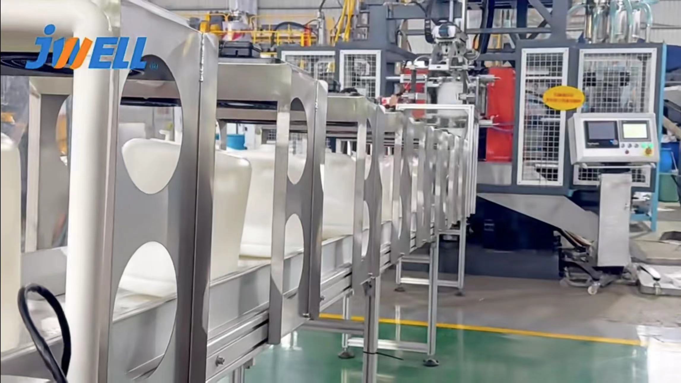 JWELL 50L/100L 개방형 플랜지 배럴 화학 액체 용기용 더블 스테이션 블로우 성형기